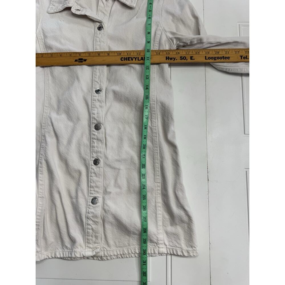 Zara White Denim Mini Dress Women Size Medium Snap Up Collared Cotton - Picture 3 of 6